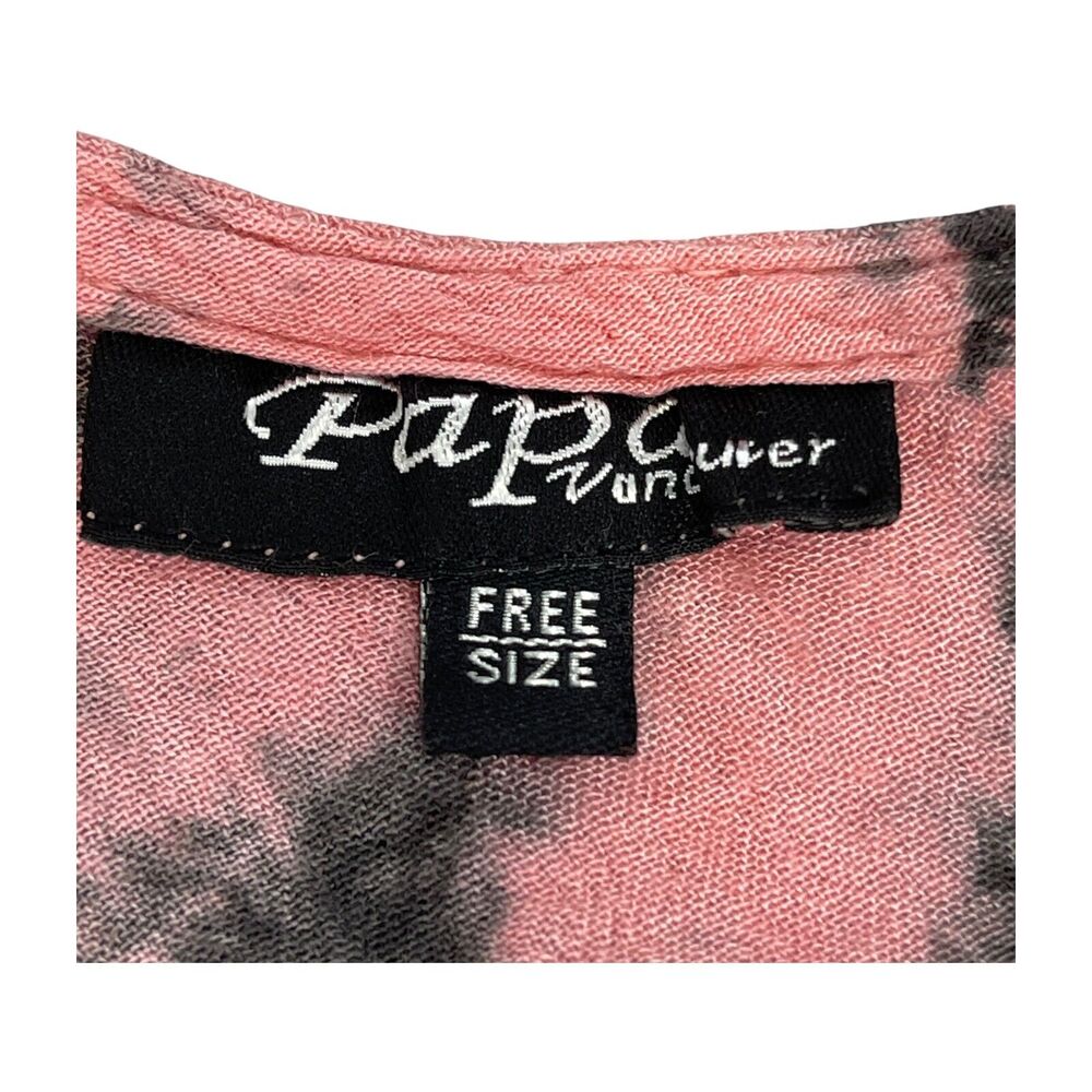 Papa Vancouver Blouse Top Womens Free Size Coral Black Printed Classic Round Hem - Picture 2 of 8